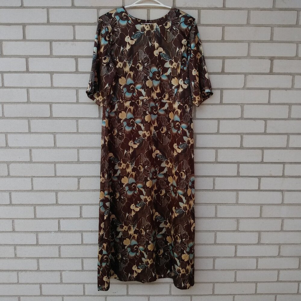 Amish Mennonite Cape Dress 43.75"B 38.5"W Handmade Modest Brown Blue Floral